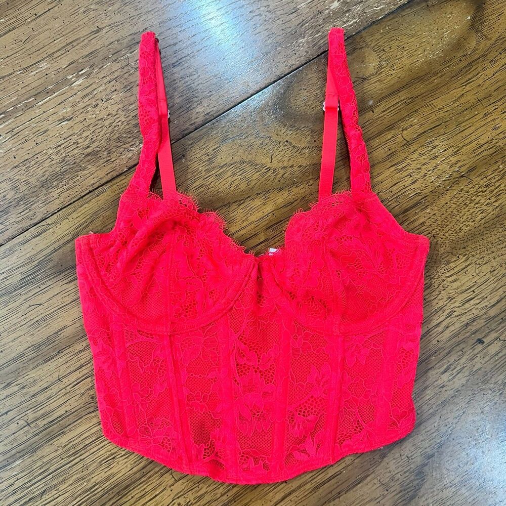 Gilly Hicks XXS Red Floral Lace Corset Top Unlined Underwire Cropped Bustier NWT